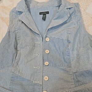 Ralph Lauren Patchwork Pinstripe Button Vest in Light Blue
